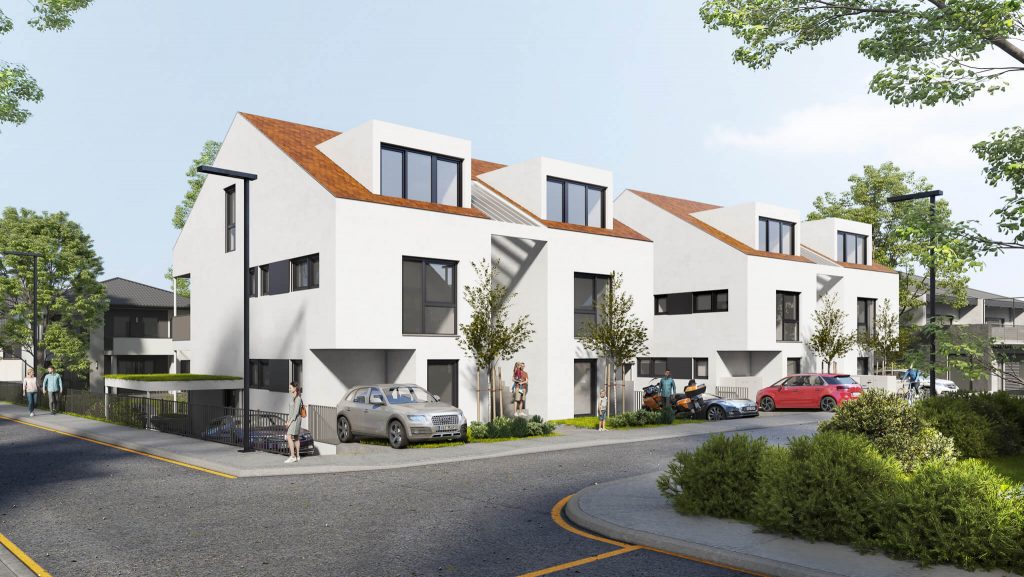 Neubauprojekt Doppelhaushälfte Straßenansicht Ladenburg
